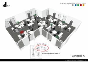 Büroplanung | Großraum-Gruppenbüro DTM-01 für DK Büro und Wohndesign GmbH